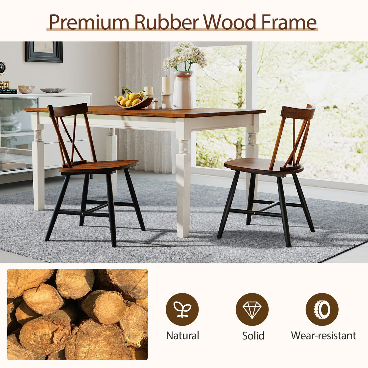 Set of 4 Dining Chairs with Rubber Wood Frame and Curved Cross Back-Dark Brown