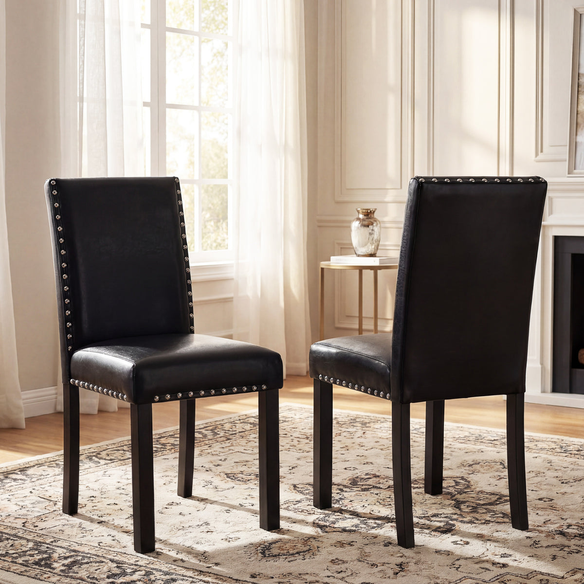 Set of 2/4 Dining Chairs with Solid Rubber and Wood Legs