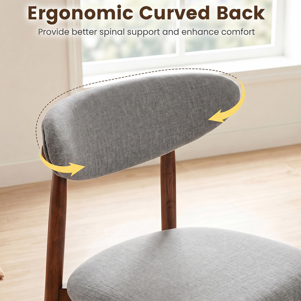 Set of 4 Fabric Upholstered Dining Chairs with Curved Backs