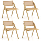 Set of 4 Foldable Dining Chairs with Woven Rattan Backrest