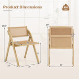 Set of 4 Foldable Dining Chairs with Woven Rattan Backrest
