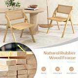 Set of 4 Foldable Dining Chairs with Woven Rattan Backrest