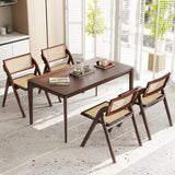 Set of 4 Foldable Dining Chairs with Woven Rattan Backrest