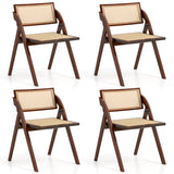 Set of 4 Foldable Dining Chairs with Woven Rattan Backrest