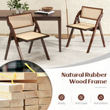 Set of 4 Foldable Dining Chairs with Woven Rattan Backrest