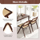 Set of 4 Foldable Dining Chairs with Woven Rattan Backrest