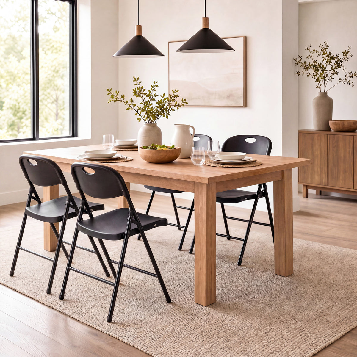 Set of 4 Foldable Plastic Chairs with Ergonomic Backrest
