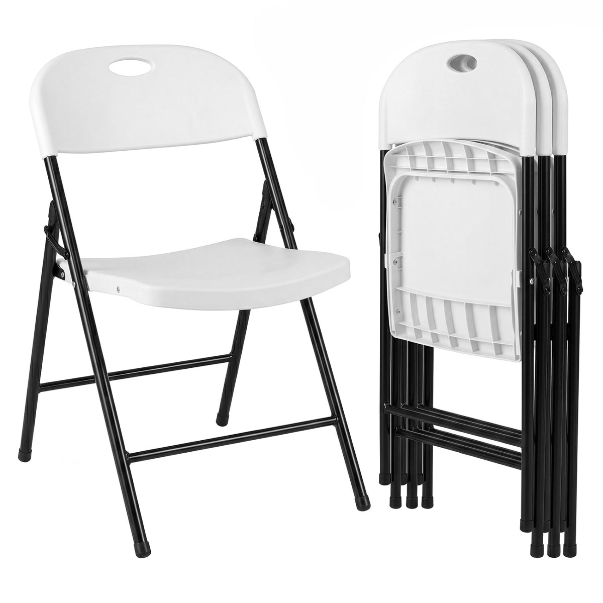 Set of 4 Foldable Plastic Chairs with Ergonomic Backrest