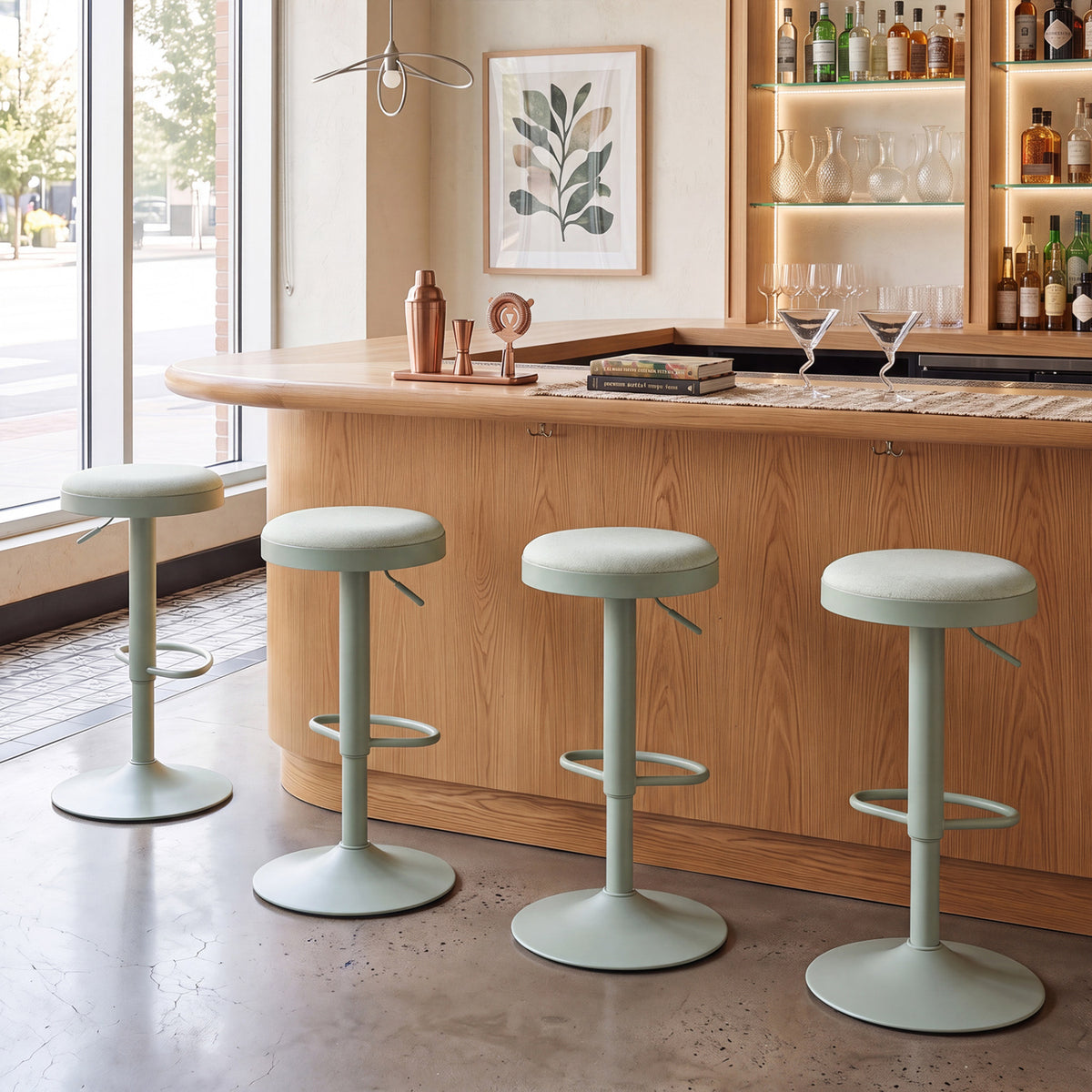 Set of 4 Kitchen Bar Stools with Height Adjustment Padded Seat and D-Shaped Footrest