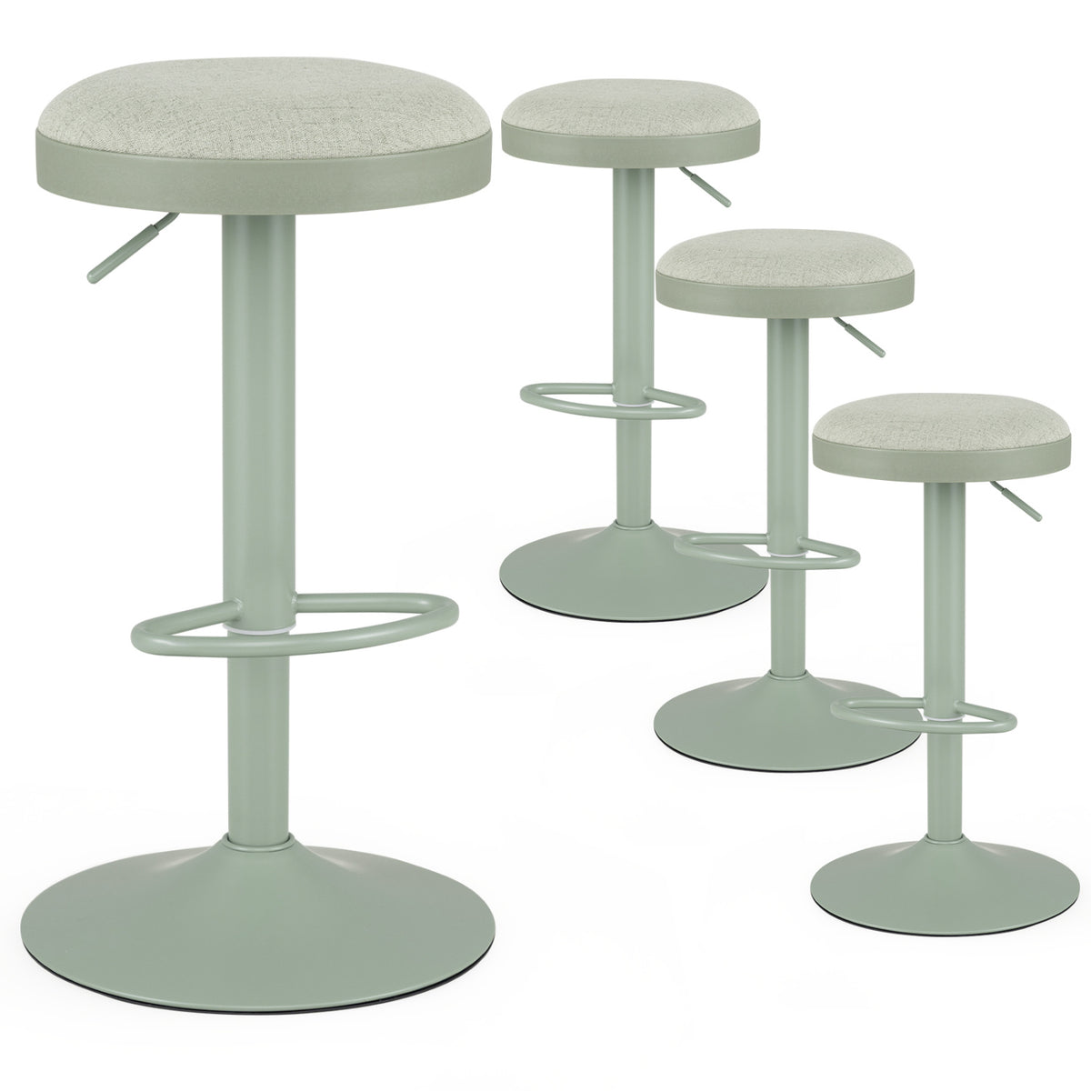 Set of 4 Kitchen Bar Stools with Height Adjustment Padded Seat and D-Shaped Footrest
