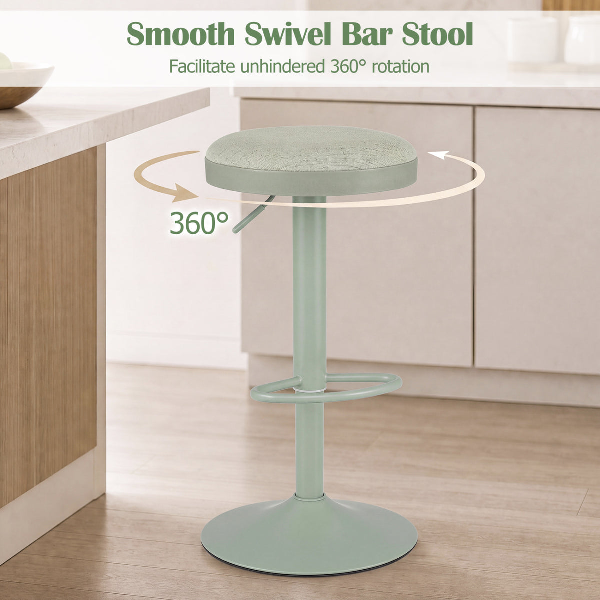 Set of 4 Kitchen Bar Stools with Height Adjustment Padded Seat and D-Shaped Footrest