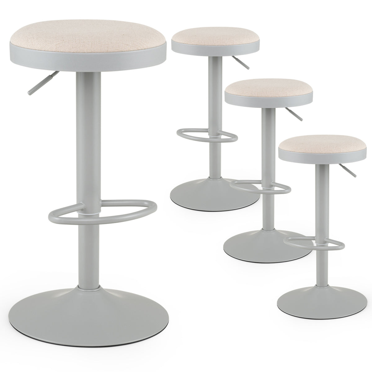 Set of 4 Kitchen Bar Stools with Height Adjustment Padded Seat and D-Shaped Footrest