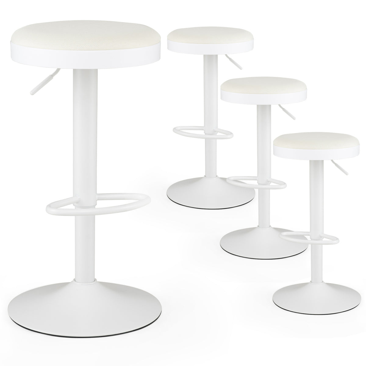 Set of 4 Kitchen Bar Stools with Height Adjustment Padded Seat and D-Shaped Footrest