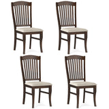 Set of 4 Kitchen Side Chairs with Rubber Wood Frame and Comfy Padded Seat-Brown & White