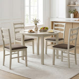 Set of 4 Linen Style Upholstered Dining Chairs with Wood Frames-White