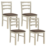 Set of 4 Linen Style Upholstered Dining Chairs with Wood Frames-White