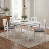 Set of 4 Linen Style Upholstered Kitchen Chairs with Wood Frames-White