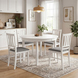 Set of 4 Linen Style Upholstered Kitchen Chairs with Wood Frames-White