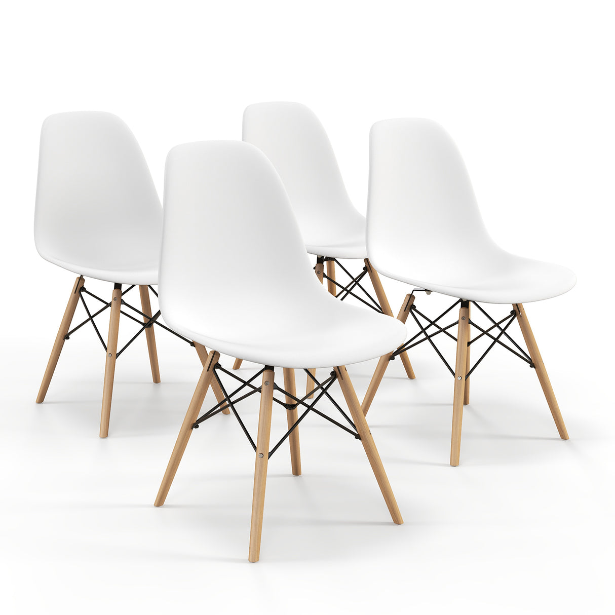 Set of 4 Modern Armless Dining Chairs Plastic Chairs with Wood Legs-White