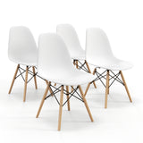 Set of 4 Modern Armless Dining Chairs Plastic Chairs with Wood Legs-White