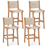 Set of 4 Outdoor Counter Height Bar Stool Woven Paper Rope Patio Barstool with Teak Wood Frame
