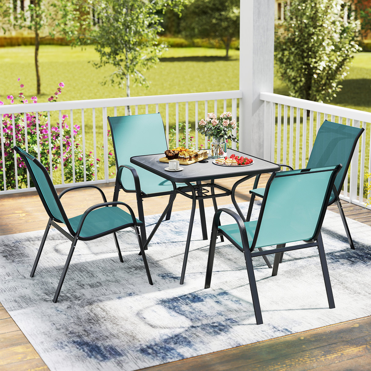 4 Pieces Stackable Patio Dining Chairs Set with Armrest