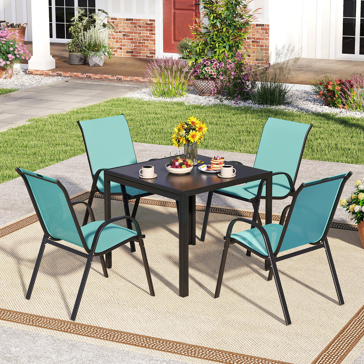 4 Pieces Stackable Patio Dining Chairs Set with Armrest