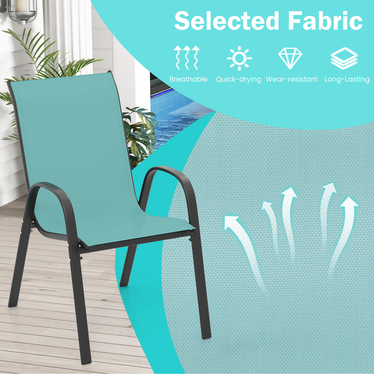 4 Pieces Stackable Patio Dining Chairs Set with Armrest