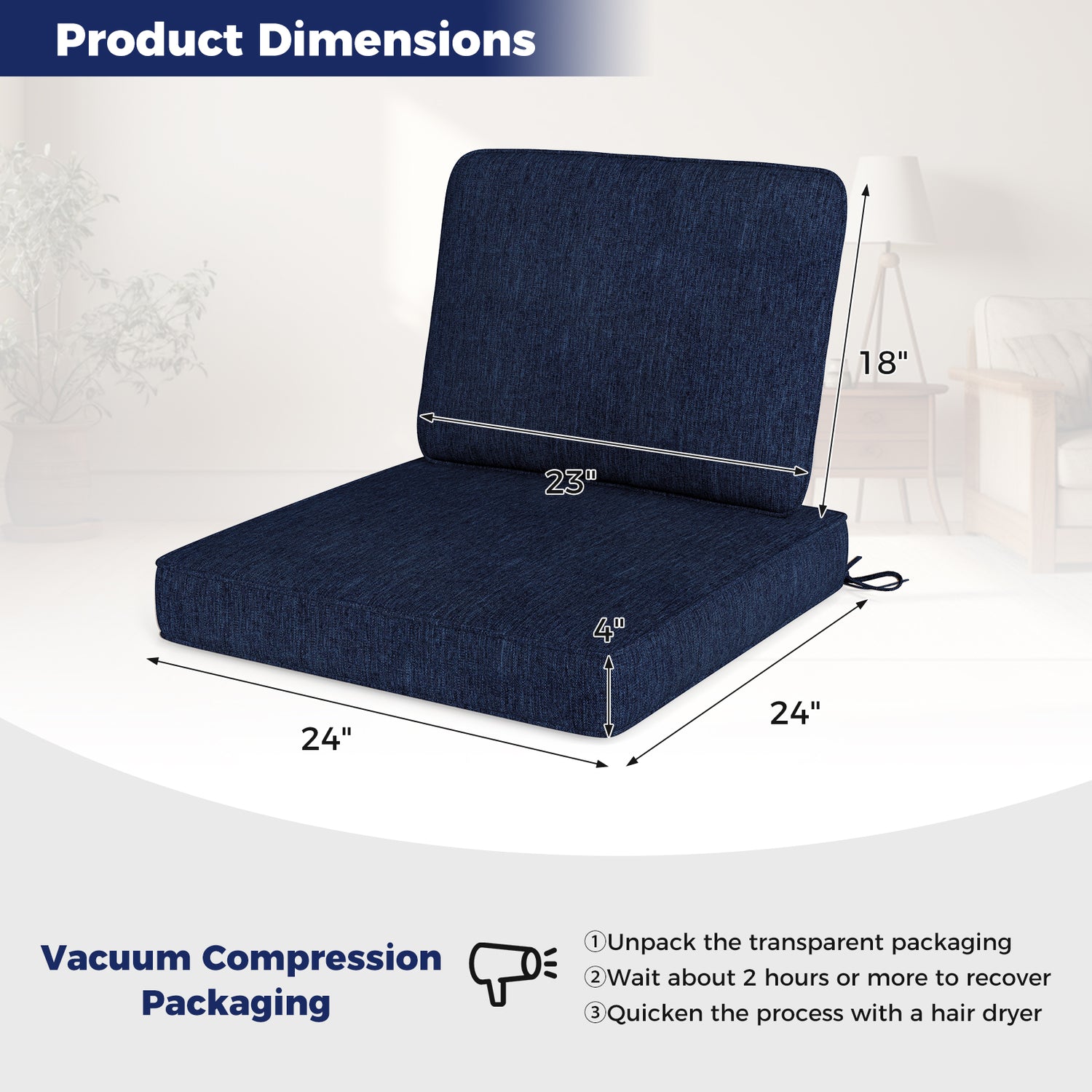 Set of 4 Outdoor Patio Cushion Set with Removable Covers