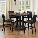 Set of 4 PVC Dining Leather Bar Stools with Solid Wood Legs-29/Legs-24 inch/icnh