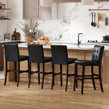 Set of 4 PVC Dining Leather Bar Stools with Solid Wood Legs-29/Legs-24 inch/icnh
