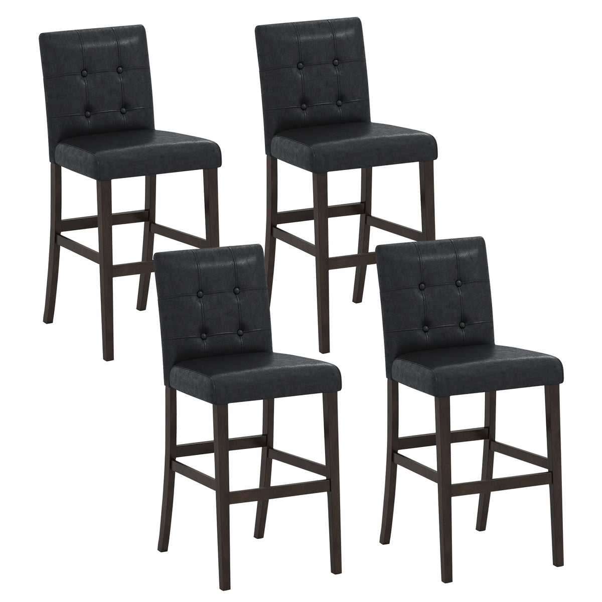 Set of 4 PVC Dining Leather Bar Stools with Solid Wood Legs-29/Legs-24 inch/icnh