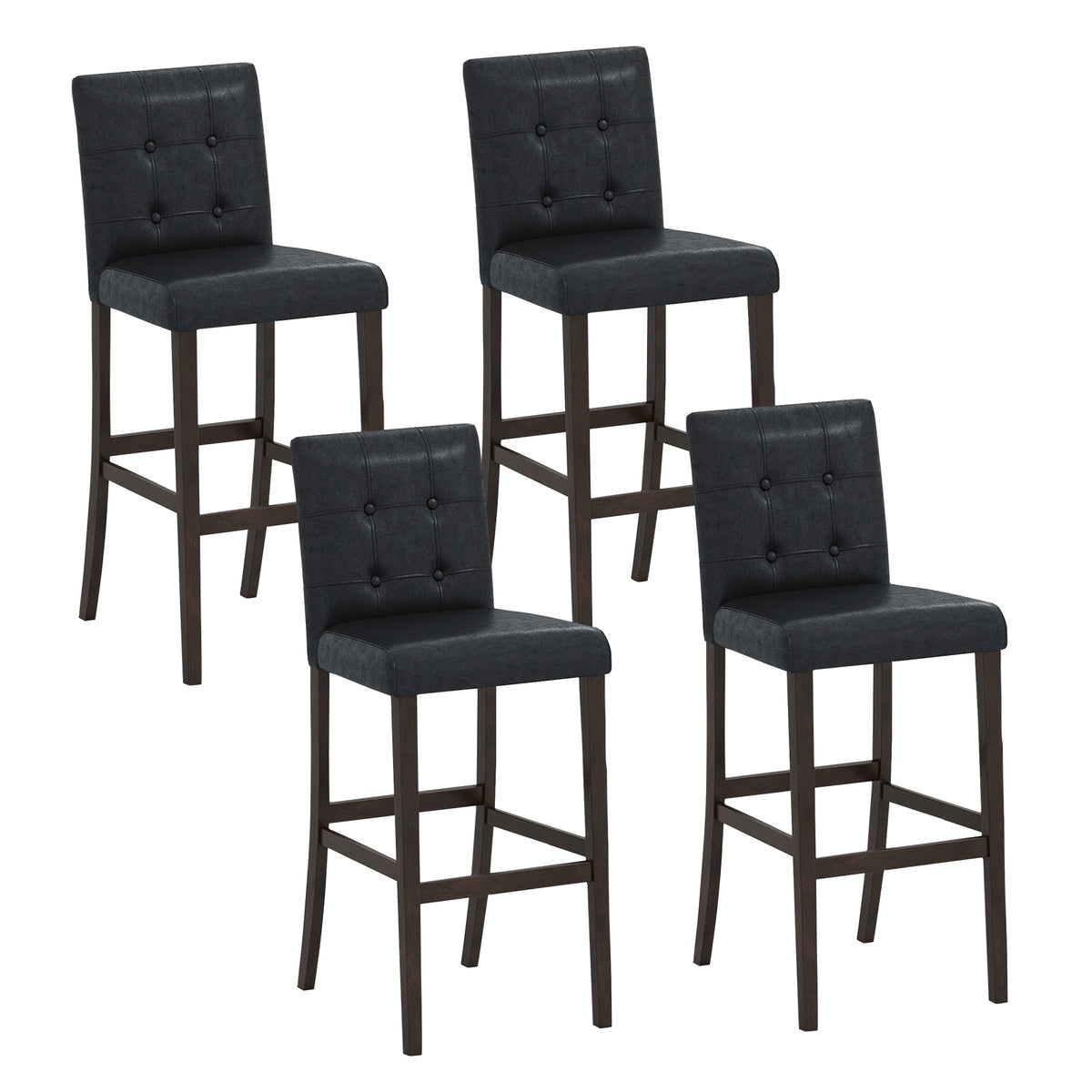 Set of 4 PVC Dining Leather Bar Stools with Solid Wood Legs-29/Legs-24 inch/icnh