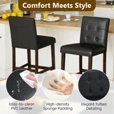 Set of 4 PVC Dining Leather Bar Stools with Solid Wood Legs-29/Legs-24 inch/icnh