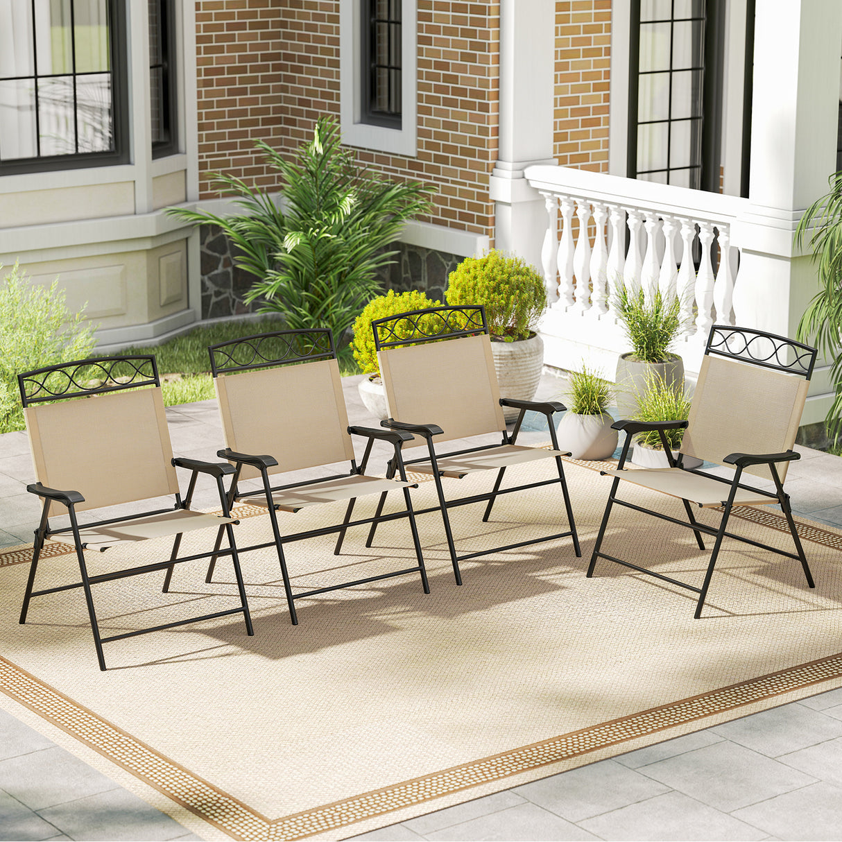 Set of 4 Patio Folding Chairs Set Dining Chairs with Armrests