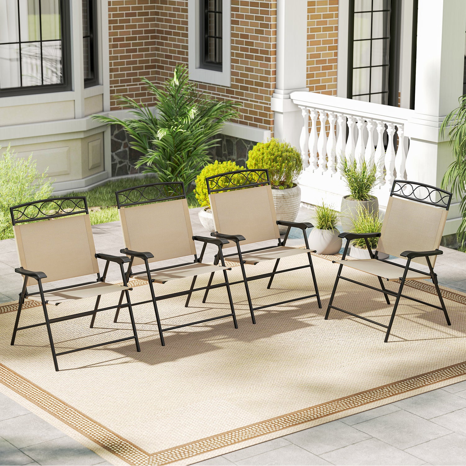 Set of 4 Patio Folding Chairs Set Dining Chairs with Armrests