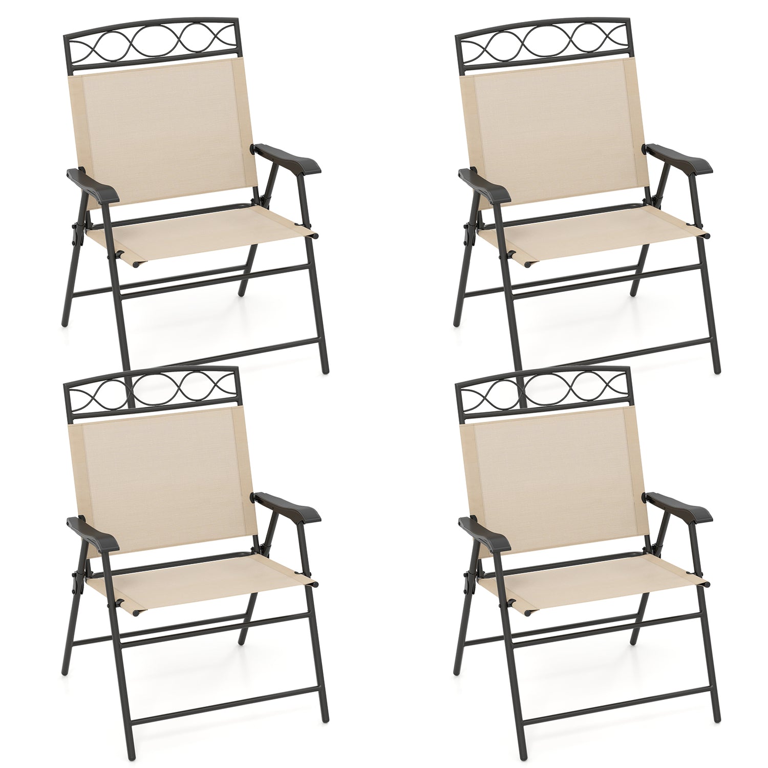 Set of 4 Patio Folding Chairs Set Dining Chairs with Armrests