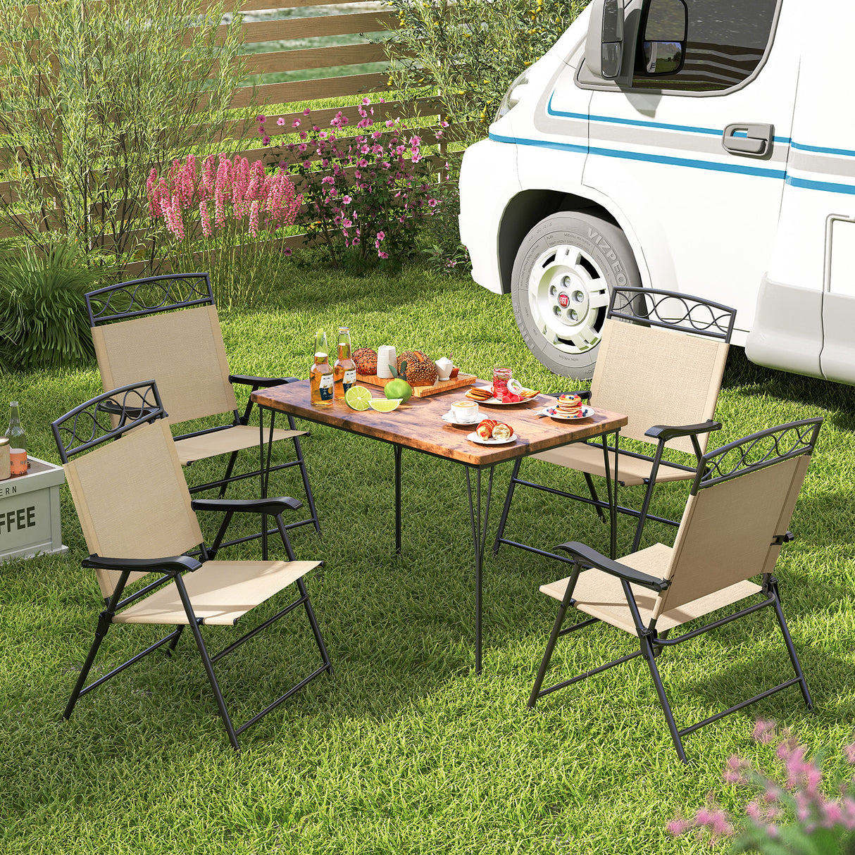 Set of 4 Patio Folding Chairs Set Dining Chairs with Armrests
