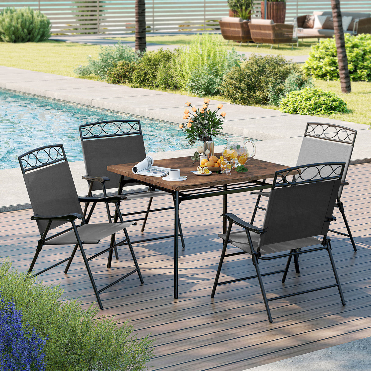 Set of 4 Patio Folding Chairs Set Dining Chairs with Armrests