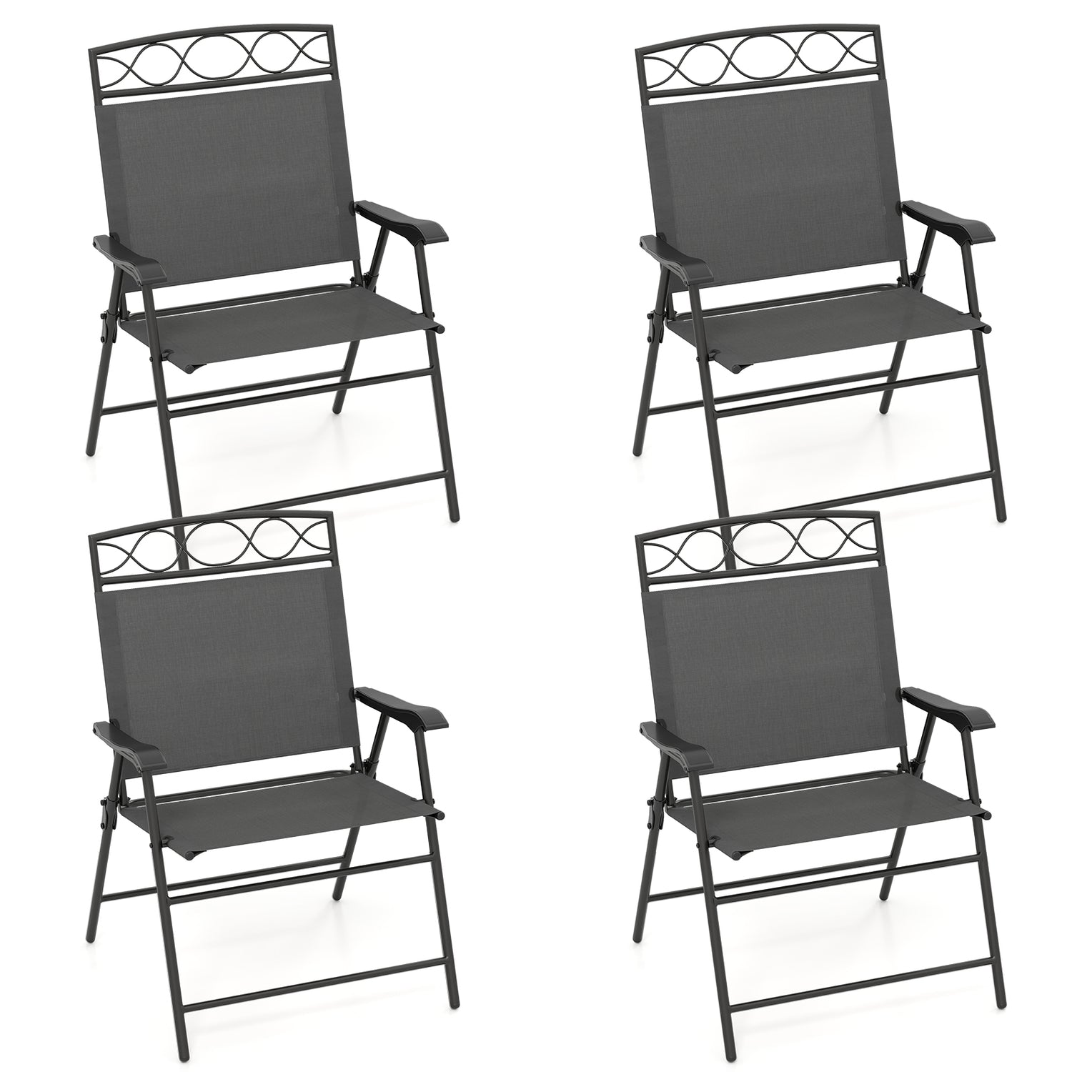 Set of 4 Patio Folding Chairs Set Dining Chairs with Armrests
