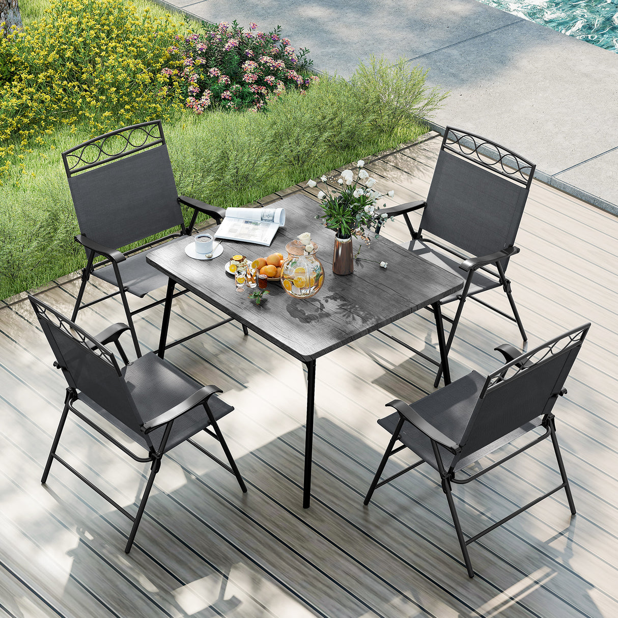 Set of 4 Patio Folding Chairs Set Dining Chairs with Armrests