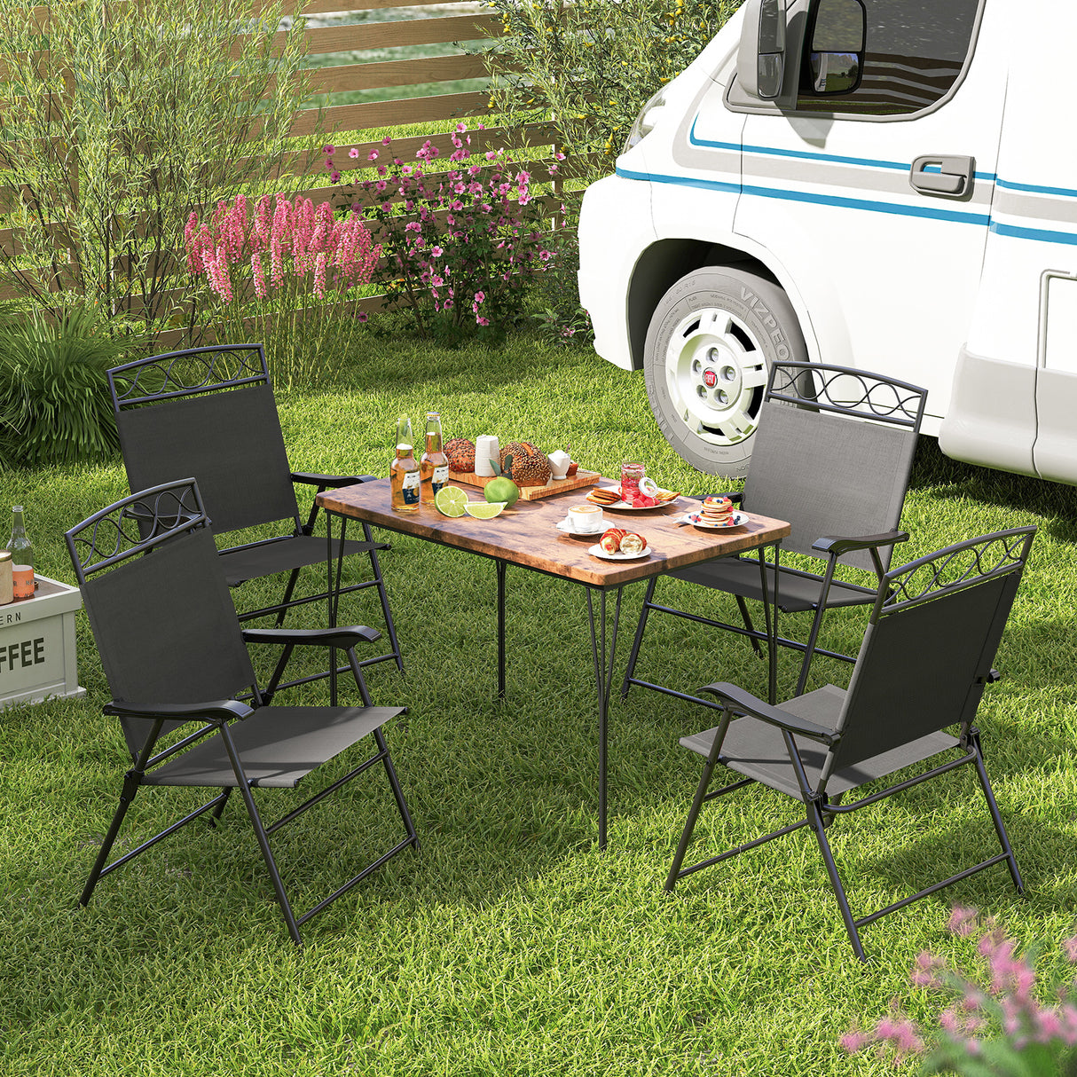 Set of 4 Patio Folding Chairs Set Dining Chairs with Armrests
