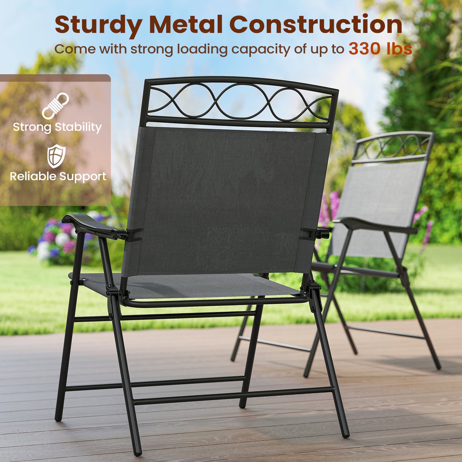 Set of 4 Patio Folding Chairs Set Dining Chairs with Armrests