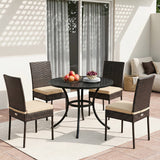 Set of 4 Patio Rattan Wicker Dining Chairs Set with Soft Cushions
