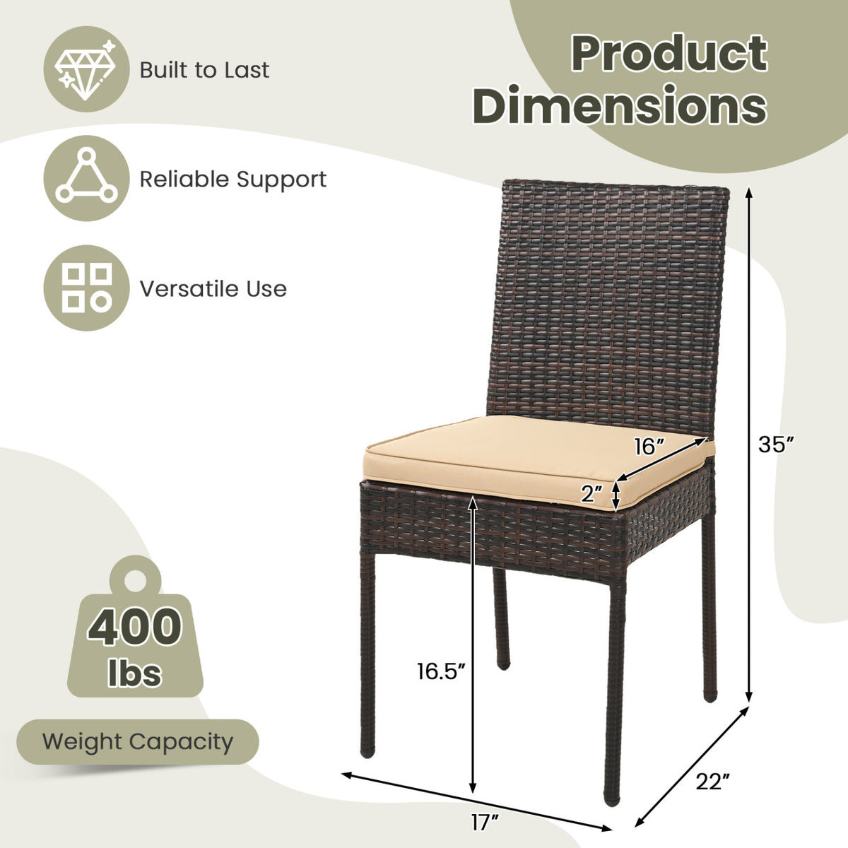 Set of 4 Patio Rattan Wicker Dining Chairs Set with Soft Cushions