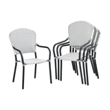 Set of 4 Patio Rattan Stackable Dining Chair with  Armrest for Garden-White