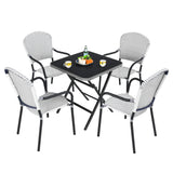 Set of 4 Patio Rattan Stackable Dining Chair with  Armrest for Garden-White