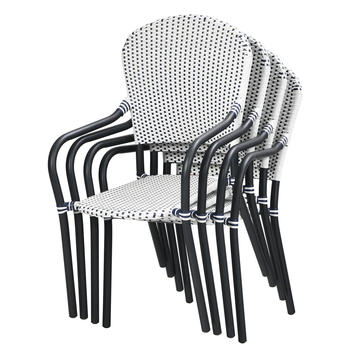 Set of 4 Patio Rattan Stackable Dining Chair with  Armrest for Garden-White