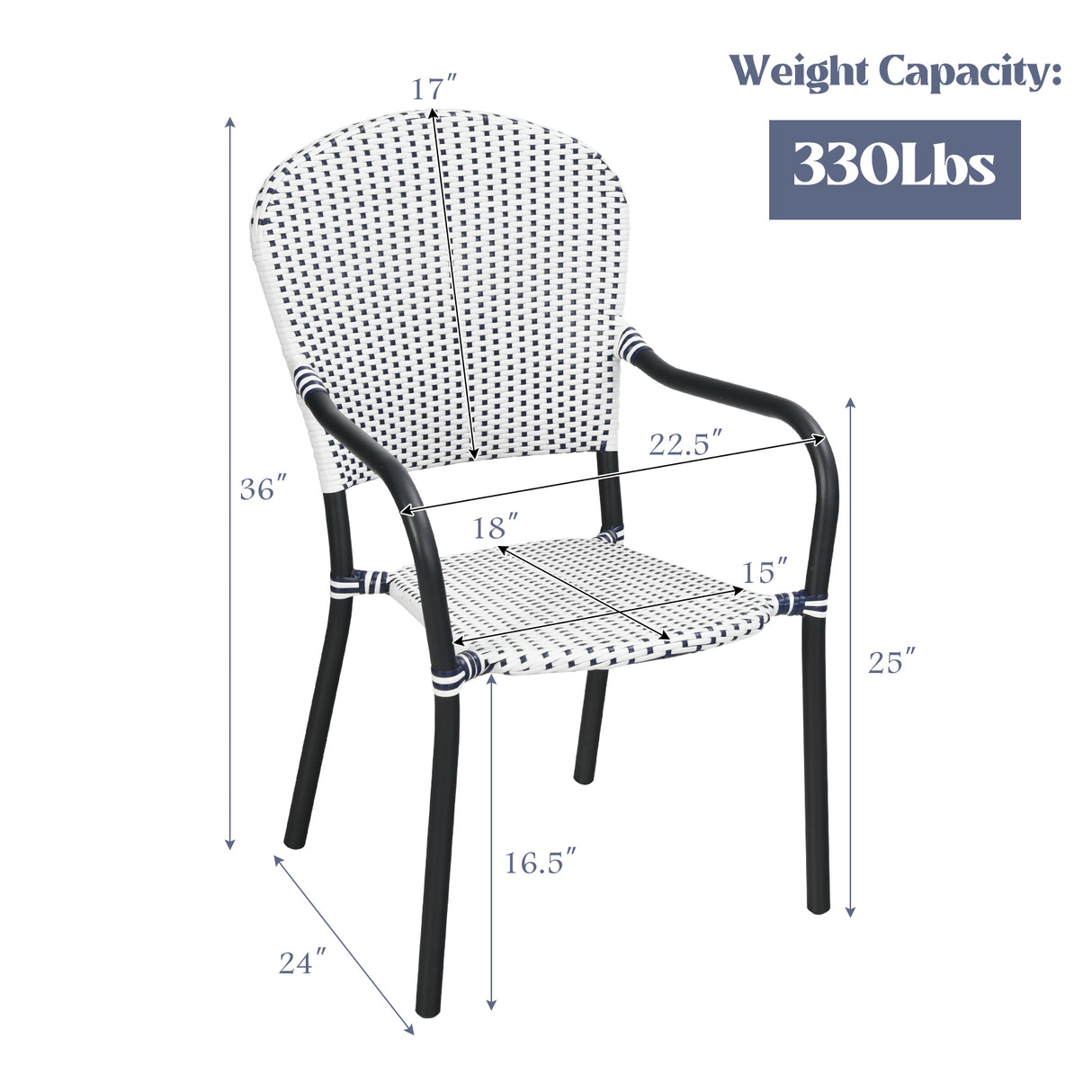 Set of 4 Patio Rattan Stackable Dining Chair with  Armrest for Garden-White