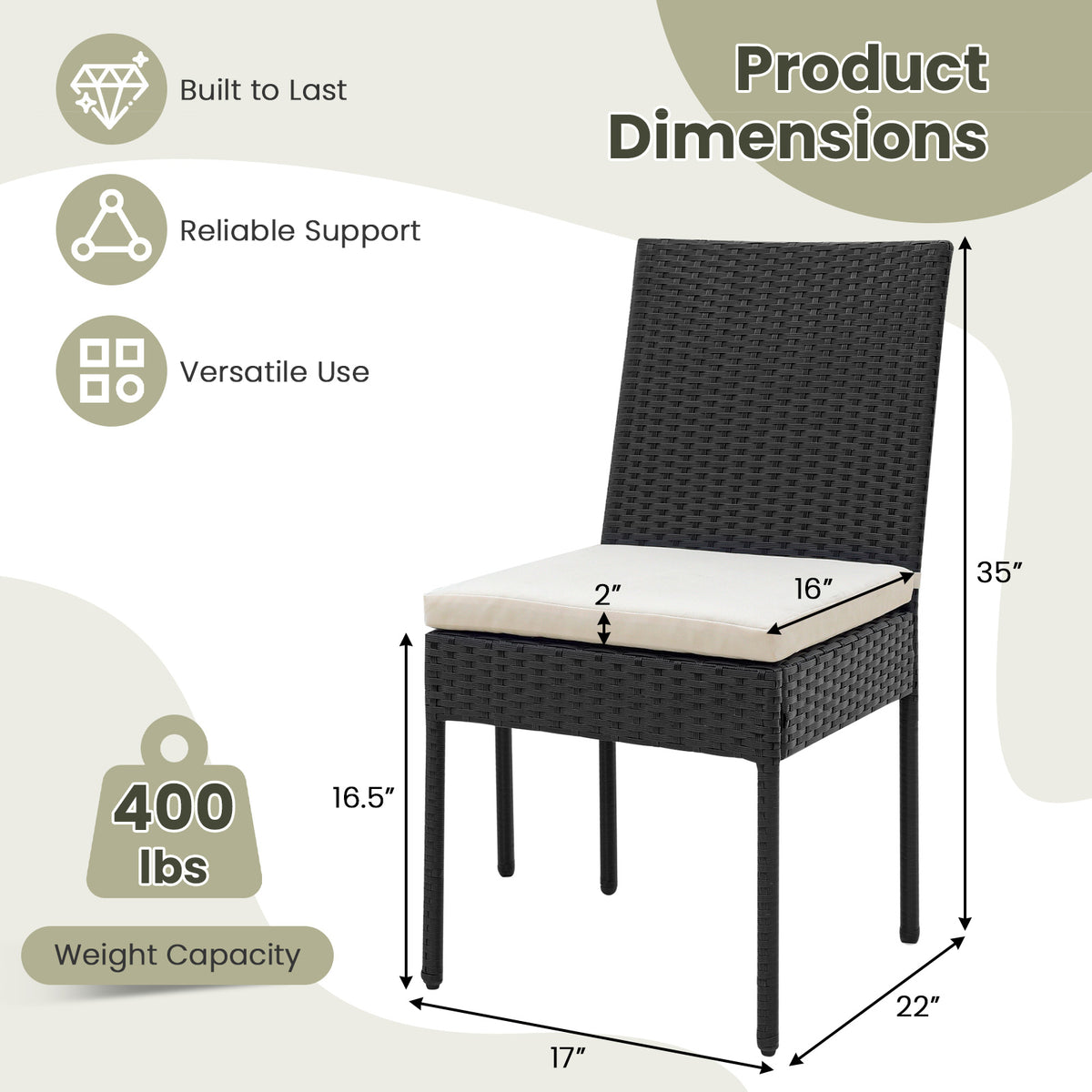 Set of 4 Patio Rattan Wicker Dining Chairs Set with Soft Cushions
